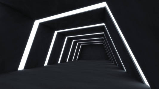 3d 渲染抽象和未来的黑暗空间与发光条纹光的空白