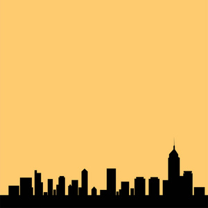 橙色背景上的城市剪影。矢量插图