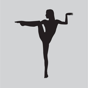 剪影年轻妇女练习瑜伽。女孩普拉提抽象背景图标上的矢量