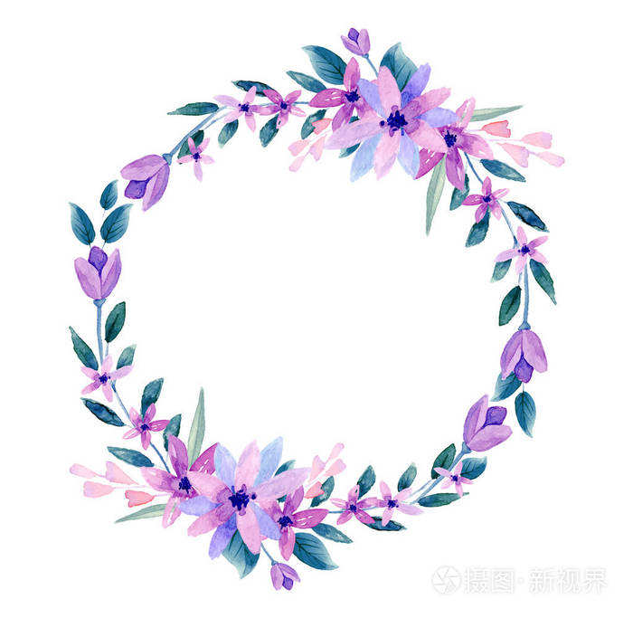 水彩花花环插画-正版商用图片040253-摄图新视界
