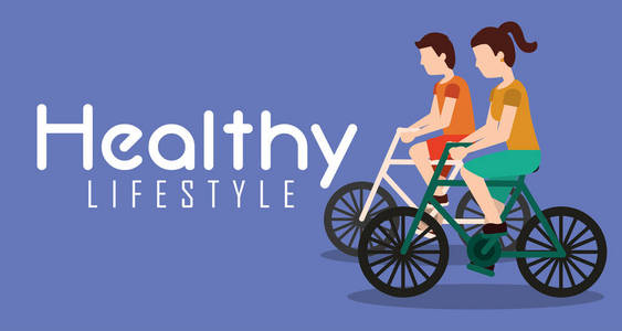 夫妇骑自行车健康生活方式横幅