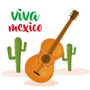 吉他和仙人掌墨西哥文化图片