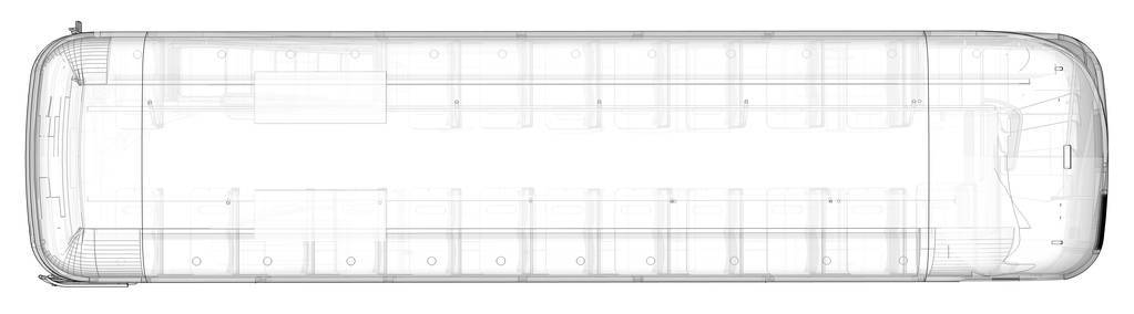 双层客车, 一种半透明的套管, 里面有许多内部元件和内部总线部件可见。从上面查看。3d 渲染