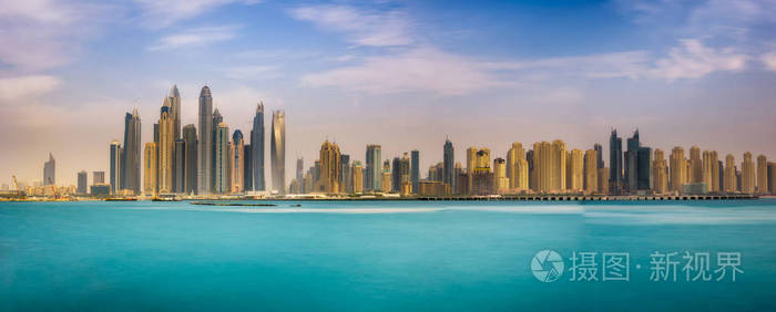 迪拜游艇码头全景照片从棕榈朱美拉