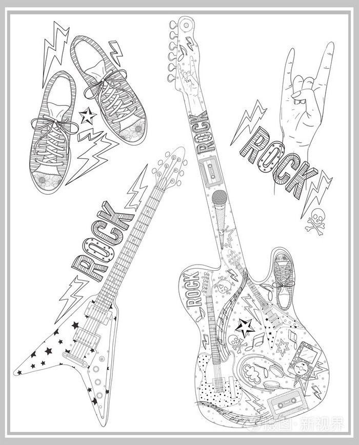 摇滚音乐设计元素集插画-正版商用图片040tyq-摄图新视界