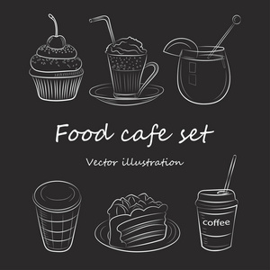 餐饮咖啡厅设置早上早餐午餐或晚餐厨房涂鸦手绘草图粗略简单图标