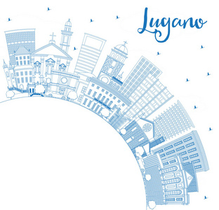 大纲卢加诺瑞士天际线与蓝色建筑物和副本