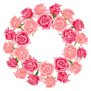 手绘可爱的花花环与玫瑰