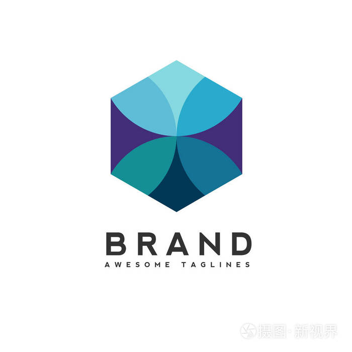 六角形颜色标志概念图.六角形抽象徽标.矢量标识模板设计元素