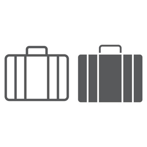 行李线和字形图标, briedfcase 和行李, 袋符号矢量图形, 一个线性模式在白色背景, eps 10