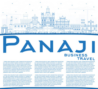 概述帕纳吉印度城市天际线与蓝色大厦和拷贝 S