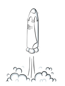 太空飞船火箭发射的矢量图解插画