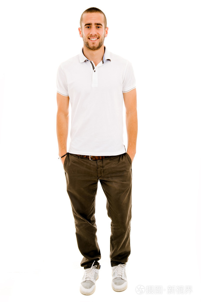 休闲的年轻人全身在白色背景照片-正版商用图片041wow-摄图新视界