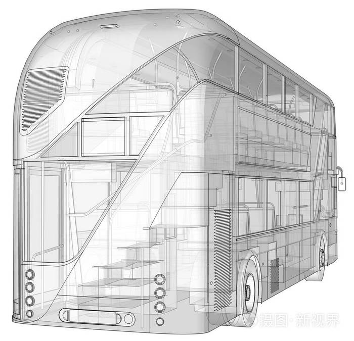 双层客车, 一种半透明的套管, 里面有许多内部元件和内部总线部件可见