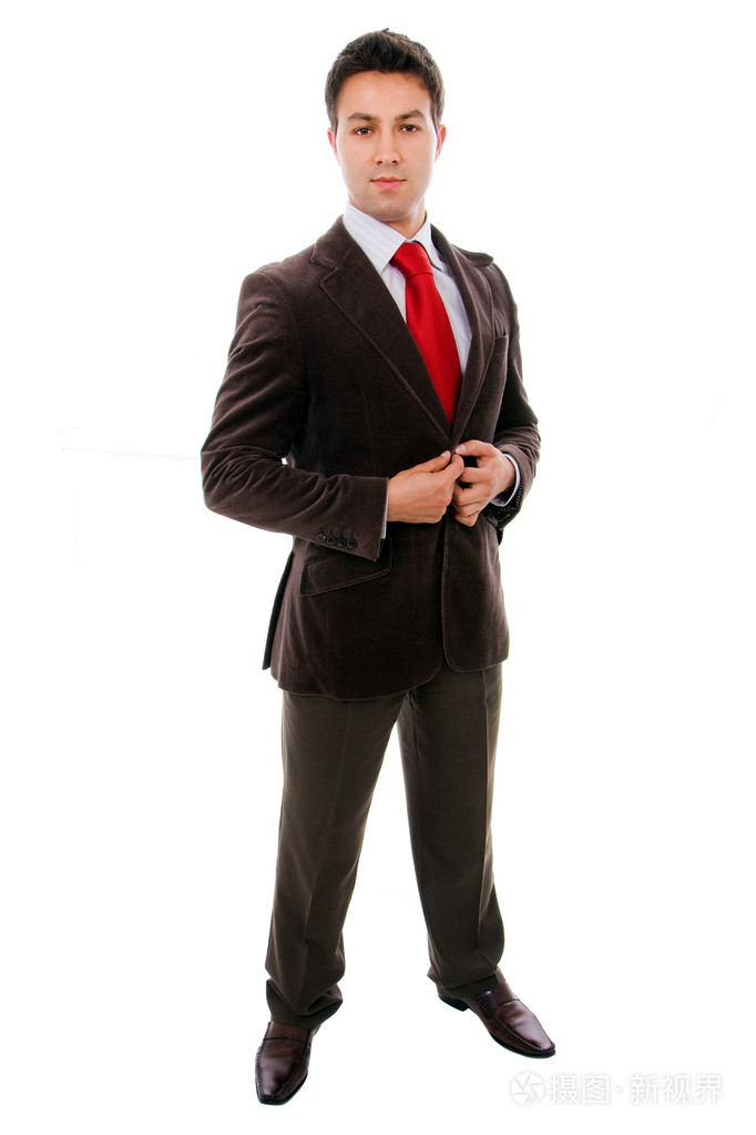 年轻商务男人全身被隔绝在白色背景上