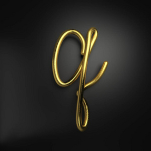 3d 渲染手写逼真的金色字母 Q