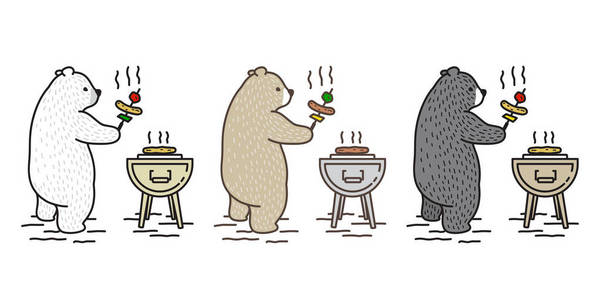 熊矢量北极熊图标徽标插图字符野餐野营烧烤烤肉架旅行涂鸦