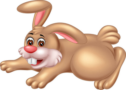 滑稽的兔子动画片奔跑以微笑和挥动照片