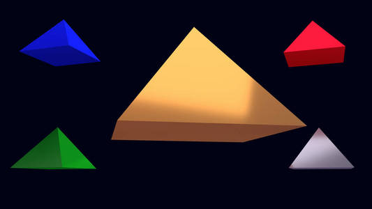 3d 盘旋的光滑的金字塔和深蓝色背景的例证
