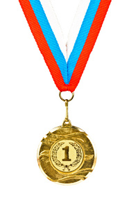 体育奖章。孤立在白色背景上的照片
