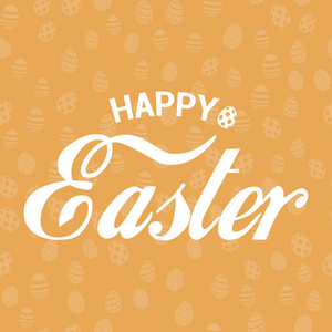复活节快乐贺卡与鸡蛋橙色背景。矢量