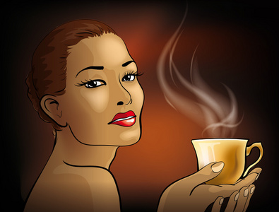 漂亮的女人和一杯咖啡或茶