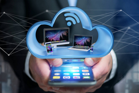 如智能手机平板电脑或计算机显示在云3d 渲染中的设备视图