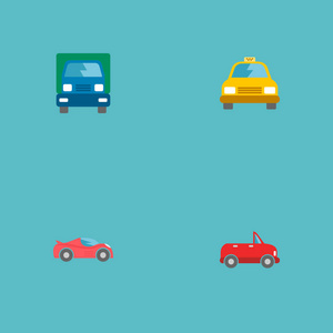 一套汽车图标平面风格符号与卡车, 敞篷车, 运辆和其他图标为您的 web 移动应用程序徽标设计