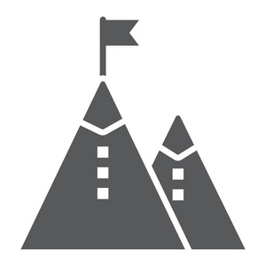 业务使命字形图标, 开发和业务, 山符号矢量图形, 一个坚实的模式在