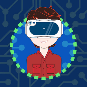 男性佩戴3d 虚拟现实眼镜头像现代 vr 耳机概念照片