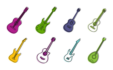 吉他图标集, 颜色轮廓样式