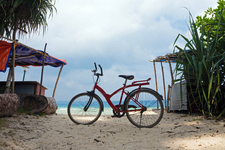 泰国美丽海滩上的一辆自行车