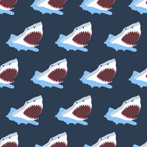 鲨鱼无缝模式矢量无缝背景图案与滑稽的小鲨鱼为织品, 纺织品卡通海洋