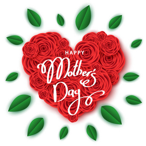 母亲节快乐的横幅模板与心脏的红玫瑰