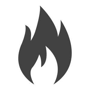 可燃符号标志符号, 逻辑和传递, 火符号矢量图形, 在白色背景上的实心