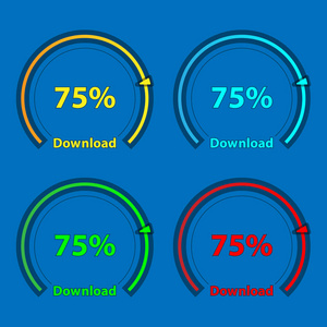 用于下载信息的颜色指示器。一组圆形指标。以百分比形式加载数据