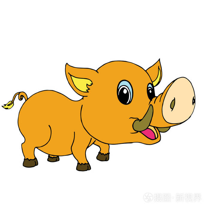 可爱的卡通野猪白色背景为儿童版画, t恤, 彩色书, 有趣和友好的性格