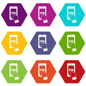 玩游戏的智能手机图标设置颜色六面体