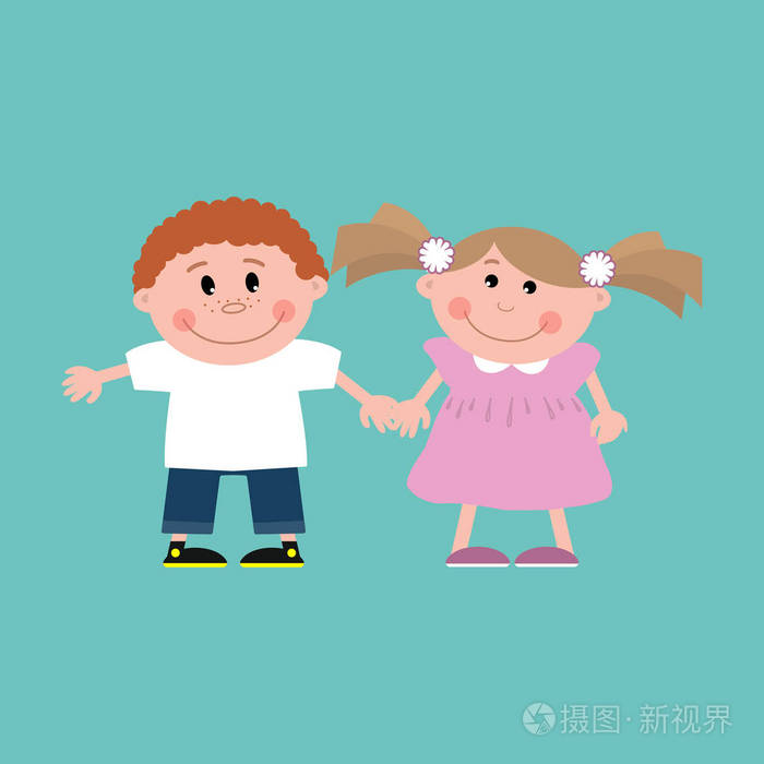 孩子们站起来牵着手.