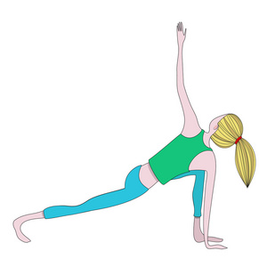 卡通女孩练习瑜伽体式的矢量插画照片