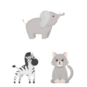一个不切实际的卡通动物图标集收集设计。玩具动物矢量符号股票网页插图
