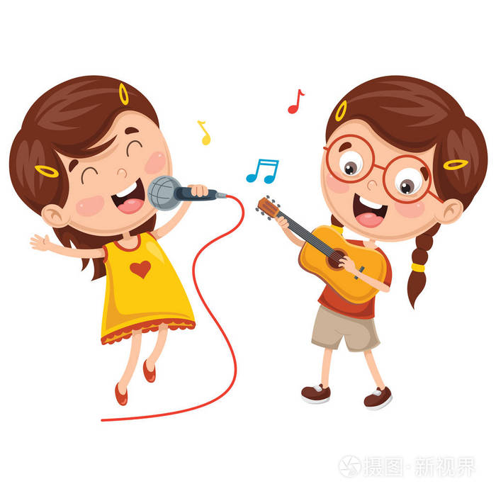 儿童制作艺术表演的矢量插画