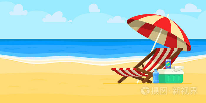 度假和旅游的概念.沙滩伞 沙滩椅