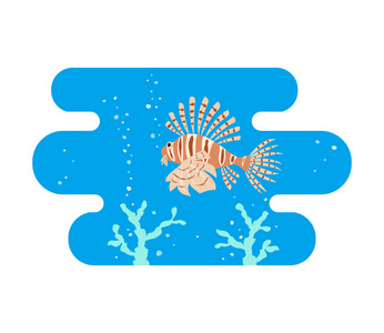 蓝色背景上的热带 lionfishes
