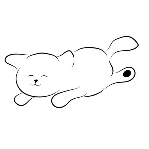 矢量黑色轮廓画可爱的躺猫剪影照片