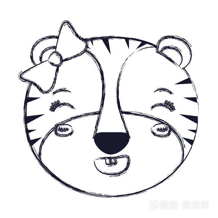 模糊的剪影面孔女性母老虎动物可爱的表达幸福插画-正版商用图片043qv