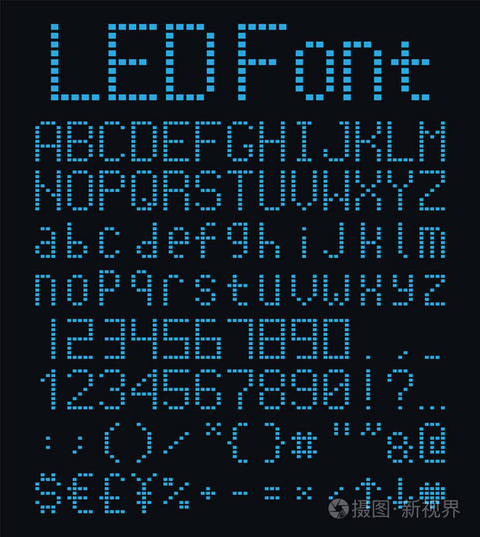 数字字母和数字集, 蓝色 led 字体