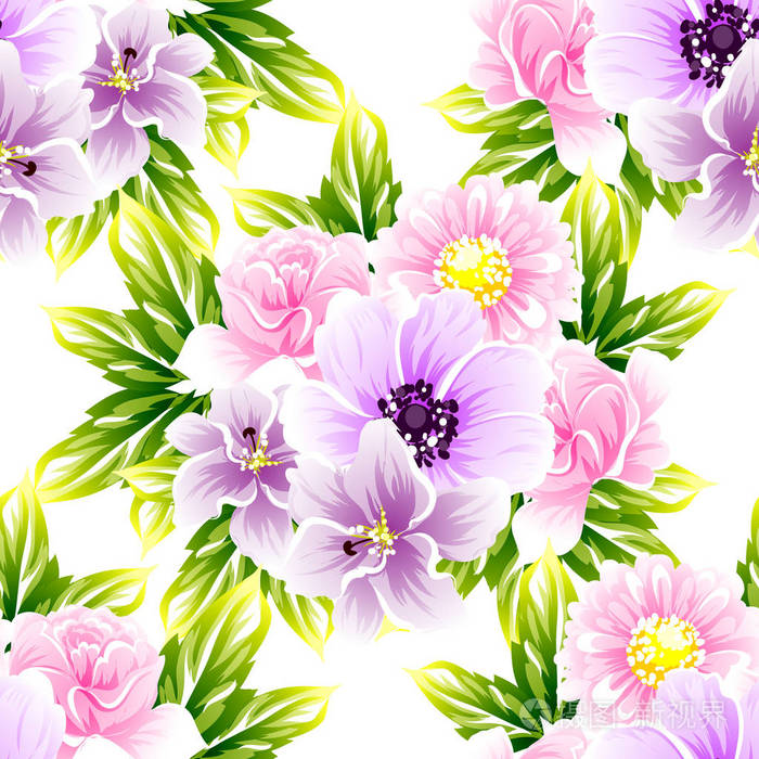 无缝的复古风格花卉图案花元素的颜色
