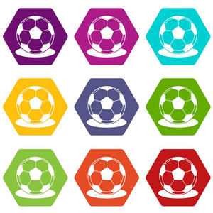 足球图标集颜色六面体