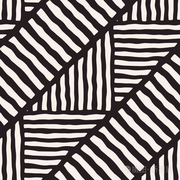 无缝几何涂鸦线图案黑白相间.adstract 手工画复古纹理